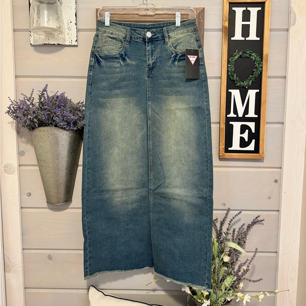 Long denim skirt